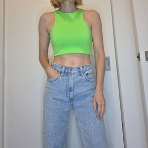 Neon Green Ribbed Crop Tank Top